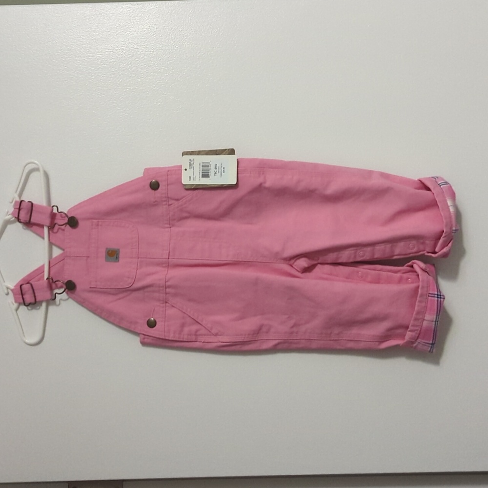 ✨NWT✨ Carhartt Loose Fit Canvas Flannel Lined Bib Overalls - Pink 18m